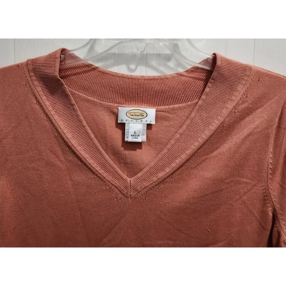 Vintage Talbots Women's Short Sleeve V Neck Knit‎ Sweater Top Silk Blend Size LP
